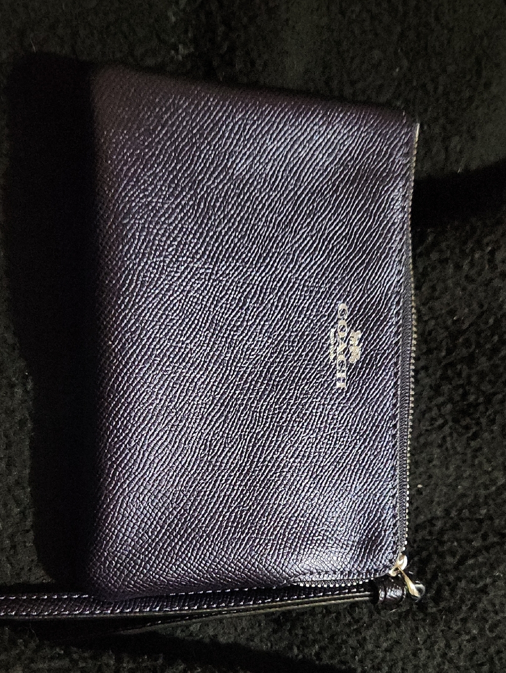 Coach Purple Textured Leather Wristlet with Silver Logo